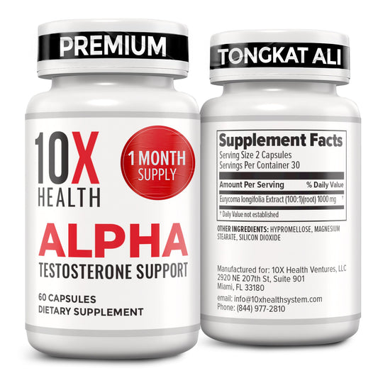 10X Health Alpha testosterone supplement men tongkat ali strength vitality muscle growth capsules 60 count