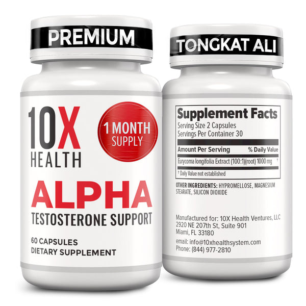 10X Health Alpha testosterone supplement men tongkat ali strength vitality muscle growth capsules 60 count