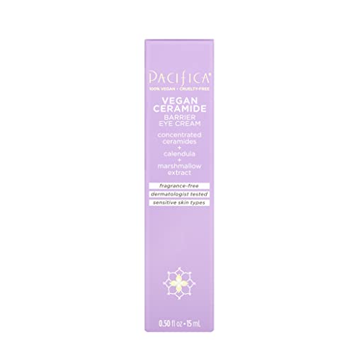 Pacifica Vegan Ceramide Barrier Eye Cream - Hydrating Under Eye Moisturizer for Sensitive Skin - Fragrance-Free Treatment (0.5 fl. oz)
