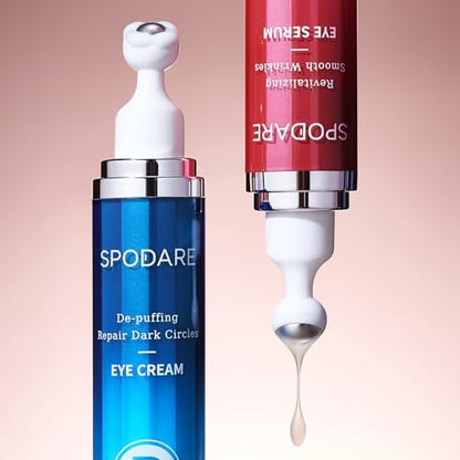 SPODARE Caffeine & Retinol Eye Serum with 360° Massage Ball - Under Eye Roller for Dark Circles, Puffiness & Wrinkles (0.5 fl. oz.)