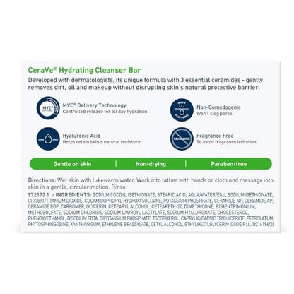 CeraVe Hydrating Cleanser Bar 4.5 oz Soap-Free Face & Body Cleanser