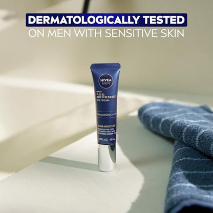 NIVEA MEN Age Defense Eye Cream (Pack of 2, 0.5 Fl Oz each) - 24H Hydrating Under Eye Treatment with Hyaluronic Acid