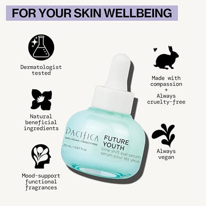 Pacifica Future Youth Time Shift Eye Serum - Lifting & Firming Peptide Treatment for Fine Lines & Dark Circles (0.5 fl. oz)