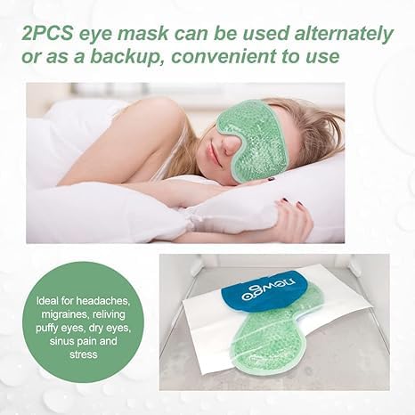 NEWGO Cooling Eye Mask Cold Ice Pack - Puffy Eyes, Dark Circles, Headache & Stress Relief (Blue/Green 2 Pack)