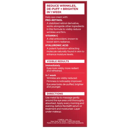 L'Oreal Paris Revitalift Triple Power Eye Cream (0.5 fl oz) - Anti-Aging Treatment with Pro-Retinol, Vitamin C & Hyaluronic Acid