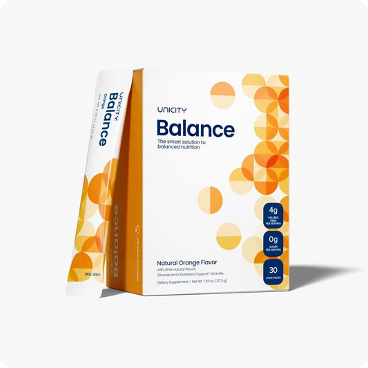 Unicity Balance Fiber Supplement - Supports Healthy Glucose Response & Fullness - Pre-Meal Soluble Fiber Drink Mix - Natural Orange - 30 Stick Packs