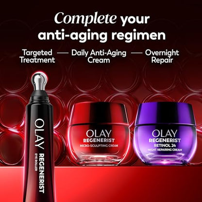 Olay Regenerist Under Eye Cream Roller - Anti-Wrinkle Eye Serum for Crow’s Feet & Eye Bags with Peptides & Bakuchiol (0.7 oz)