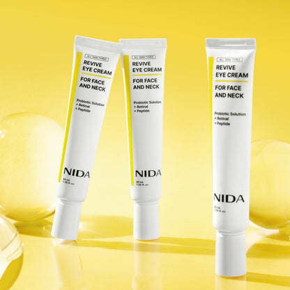 NIDA Revive Eye Cream for Face & Neck - Probiotic, Retinal & Peptide Formula for Wrinkles, Firmness & Cell Turnover (1.35 fl. oz / 40ml)