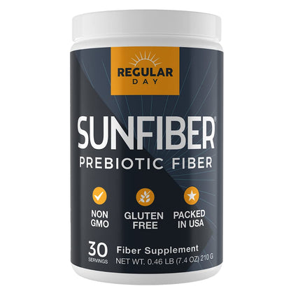 REGULAR DAY Sunfiber, Prebiotic Fiber Supplement for Digestive Health - Promotes Gentle Regularity - Gluten Free, Vegan, Dairy Free, Non-GMO, Keto, Tasteless - One Simple Ingredient - 30 Servings