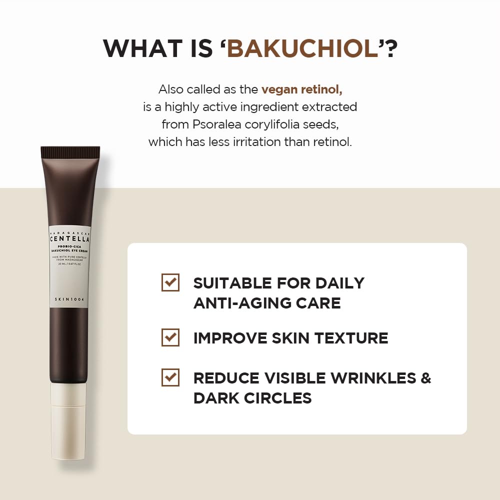 SKIN1004 Madagascar Centella Probio-Cica Bakuchiol Eye Cream (20ml) - Gentle Retinol Alternative for Fine Lines, Firming & Deep Hydration