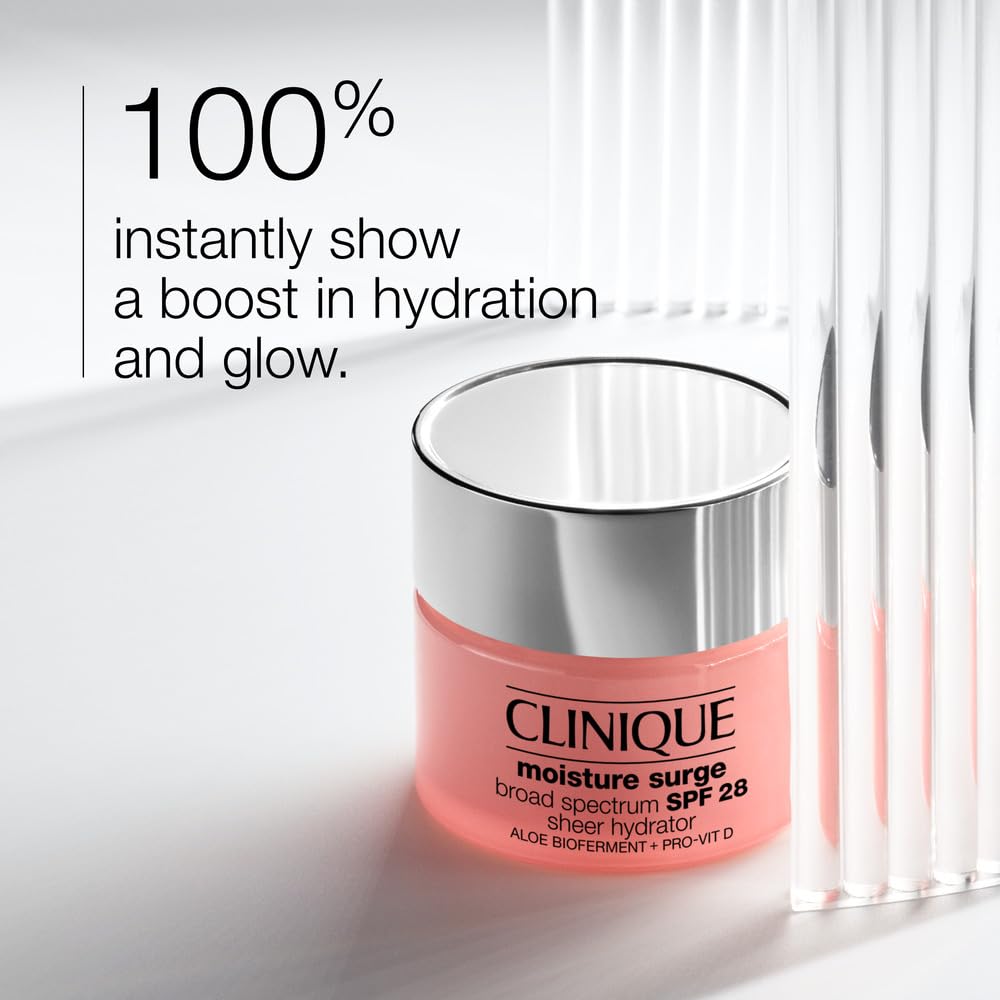 Clinique Moisture Surge Broad Spectrum SPF 28 Sheer Hydrator Face Moisturizer With Hyaluronic Acid, Aloe Bioferment + Provitamin D - Hydrating + Protecting, 2.5 Fl Oz