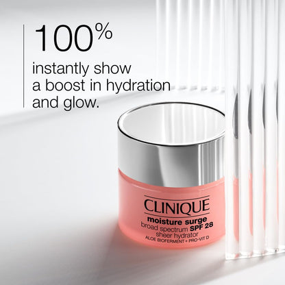 Clinique Moisture Surge Broad Spectrum SPF 28 Sheer Hydrator Face Moisturizer With Hyaluronic Acid, Aloe Bioferment + Provitamin D - Hydrating + Protecting, 2.5 Fl Oz