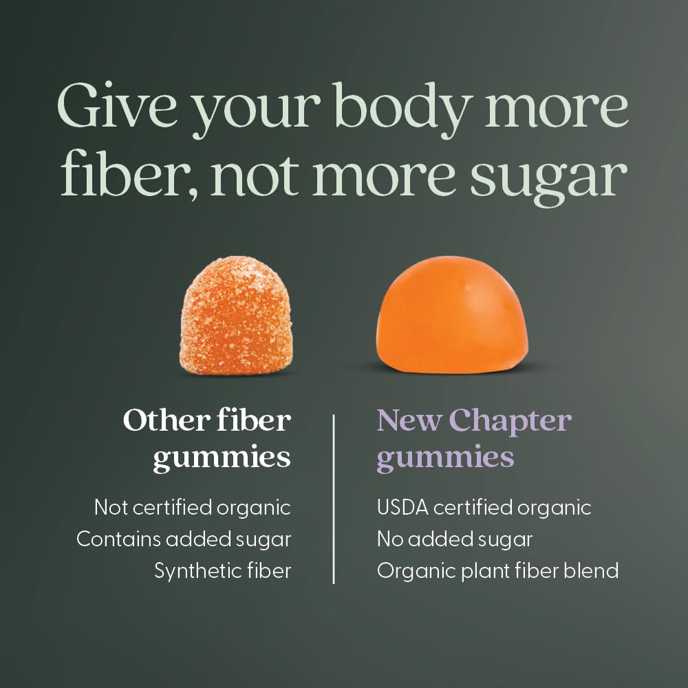New Chapter Organic Fiber Gummies for Adults & Kids (Age 4+), Plant-Based Prebiotic Fiber for Digestive Health, Vegan, Non-GMO, USDA Organic, Gluten Free, Citrus-Berry Flavored, 60 ct, (Pack of 2)