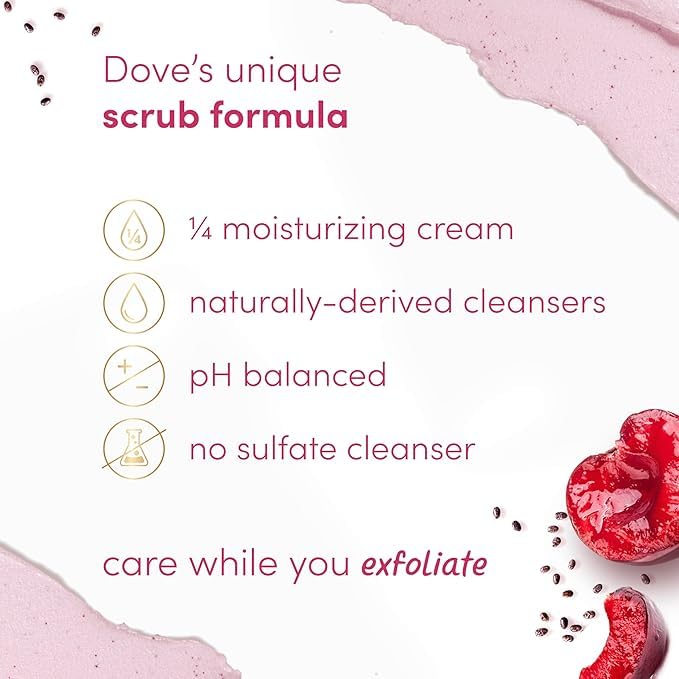 Dove Cherry & Chia Milk Body Scrub, Exfoliating & Nourishing Scrub 15 oz