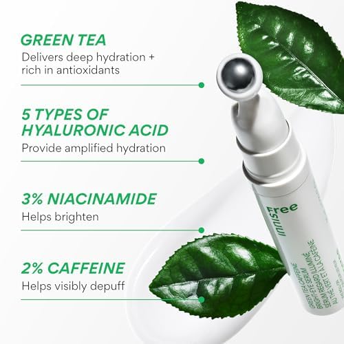 innisfree Green Tea Caffeine Depuffing Eye Serum (10ml) - Cooling Roll-On with Niacinamide for Brightening & Hydration