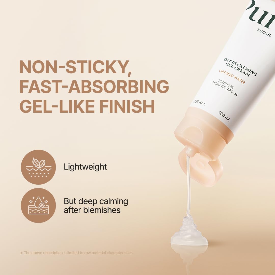 PURITO Oat In Calming Gel Cream, Non-Comedogenic, 77% Oat Seed Water Lightweight Water-Gel Face Moisturizer, Fragrance-Free, Vegan Korean Skincare, Sensitive & Blemish-Prone Skin, 100 mL