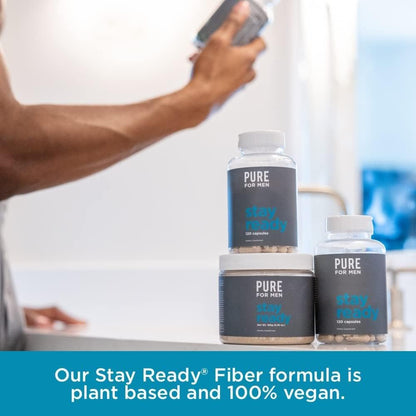 Pure for Men Original Vegan Cleanliness Stay Ready Fiber Supplement - Helps Promote Digestive Regularity - Psyllium Husk, Aloe Vera, Chia Seeds, Flaxseeds - Proprietary Formula - 120 Vegan Capsules