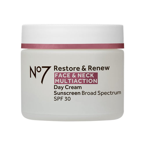 No7 Restore & Renew Multi Action Face & Neck Cream - Anti Aging Face Moisturizer with SPF 30 - Helps to Firm & Hydrate Crepey Skin - Formulated with Hyaluronic Acid, Peptides & Ceramides (1.69 Oz)
