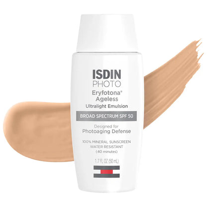 ISDIN Eryfotona Ageless SPF 50 (1.7 Fl Oz) - Tinted Mineral Sunscreen for Face with Zinc Oxide - Anti-Aging Sunscreen with DNA Repairsomes & Vitamin E - No White Cast, Dermatologist Recommended