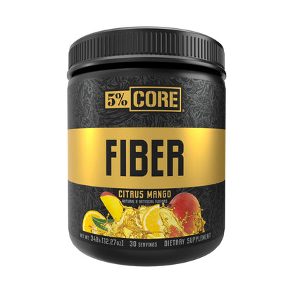 5% Nutrition Core Fiber Powder - Prebiotic Soluble High Fiber Blend Supplement, Sugar Free with Fibersol, Fructooligosaccharides (FOS), Polydextrose & Psyllium Husk - Citrus Mango Flavor, 30 Servings
