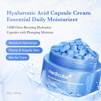 medicube Capsule Cream with Hyaluronic Acid - 120H Lasting Hydration, Barrier Care, Calming Daily Facial Moisturizer For All Skin Types - Panthenol & Ceramides - Korean Skincare, 1.94 oz