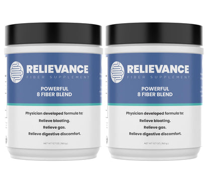 Relievance Fiber Supplement Two-Pack, Clean Formula - Bloating & Gas Relief Fiber Supplement - 8-Fiber Blend for Digestive Health, Doctor Developed, Supports Regularity & Gut Comfort