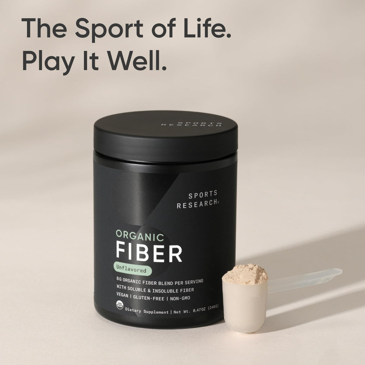 Sports Research Organic Fiber Unflavored - Organic Fiber Powder - Daily Psyllium Husk and Prebiotic Agave Inulin, Helps Maintain Regularity* with Soluble & Insoluble Fiber - Easy to Mix, 30 Servings