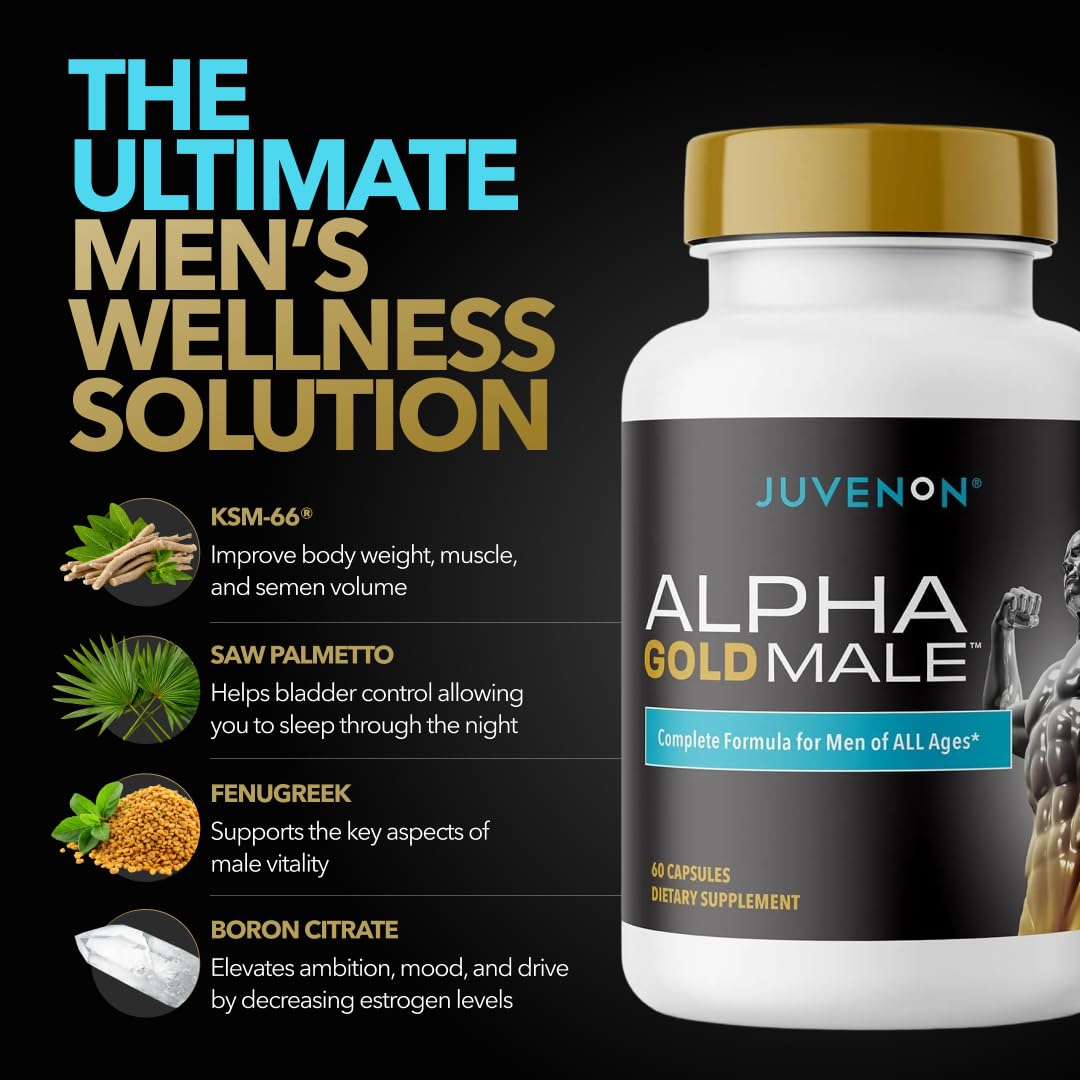 Testosterone Booster for Men - KSM-66 Ashwagandha, Fenugreek & Boron - Energy, Vitality & Male Performance Support - Juvenon Alpha Gold