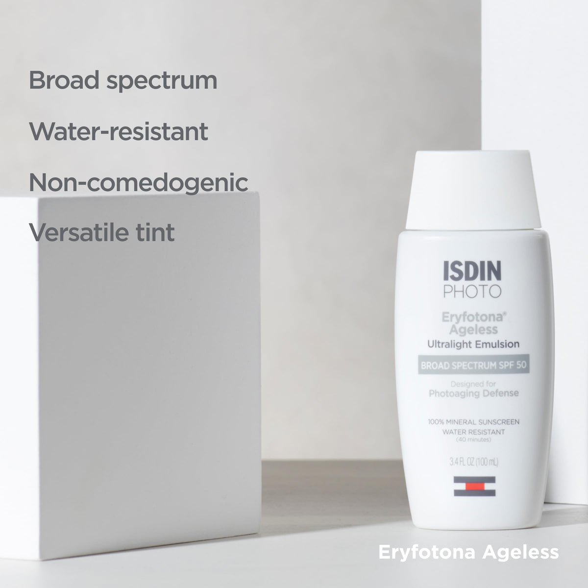 ISDIN Eryfotona Ageless SPF 50 (3.4 Fl Oz) - Tinted Mineral Sunscreen for Face with Zinc Oxide - Anti-Aging Sunscreen with DNA Repairsomes & Vitamin E - No White Cast, Dermatologist Recommended