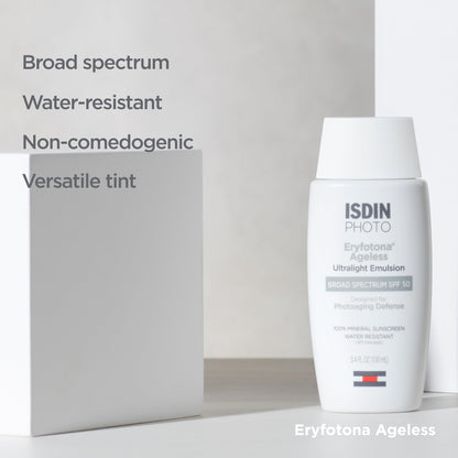 ISDIN Eryfotona Ageless SPF 50 (3.4 Fl Oz) - Tinted Mineral Sunscreen for Face with Zinc Oxide - Anti-Aging Sunscreen with DNA Repairsomes & Vitamin E - No White Cast, Dermatologist Recommended