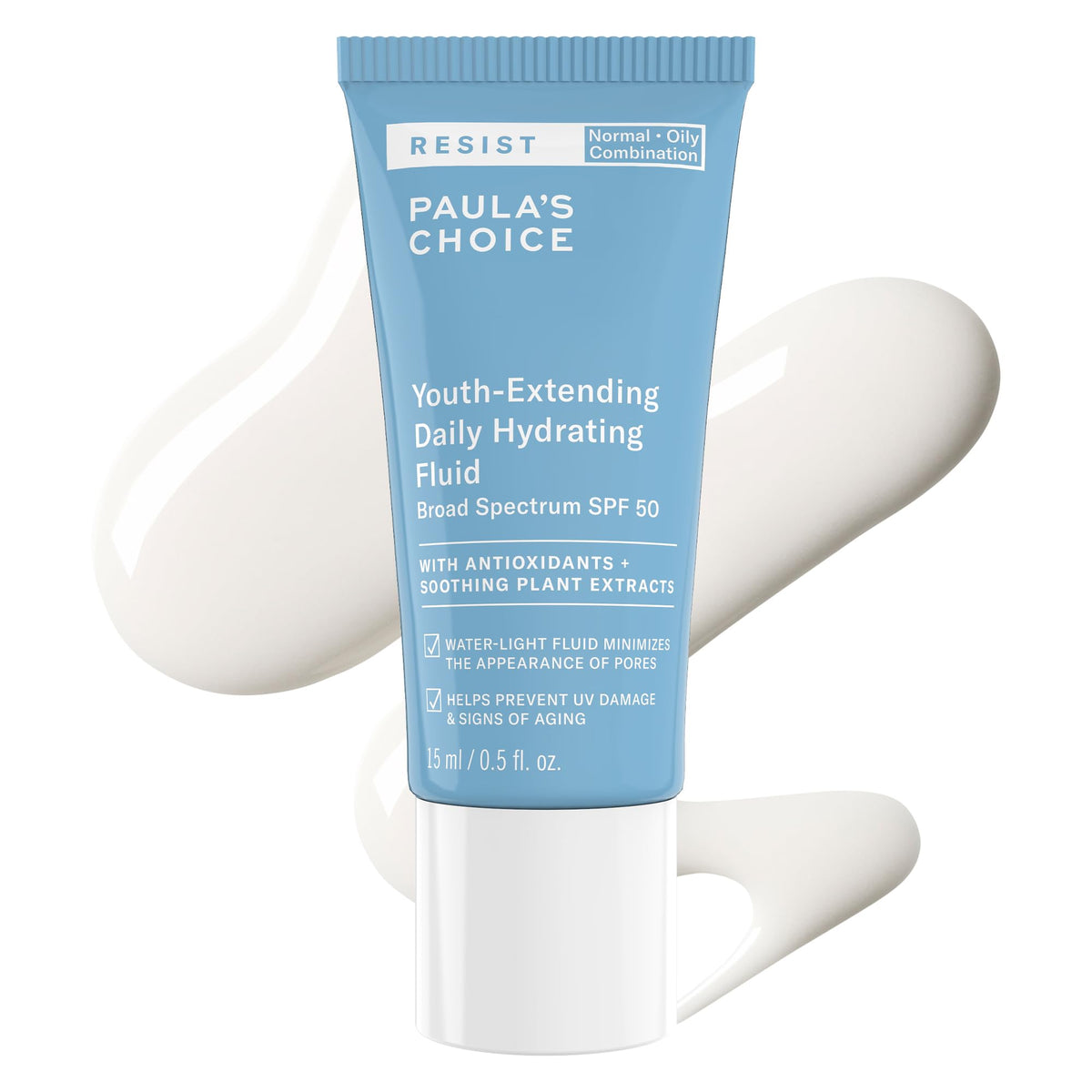 Paula's Choice RESIST Daily Hydrating Fluid Face Moisturizer with SPF 50 Sunscreen, Face Sunscreen for Oily Skin, Chamomile & Vitamin E, UVA/UVB Protection, Fragrance-Free, TSA Friendly, 0.5 Fl Oz