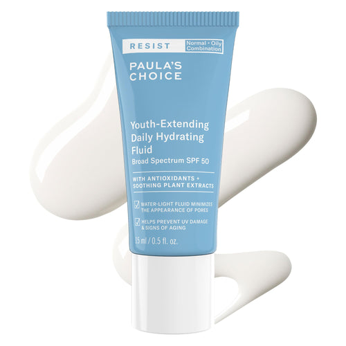 Paula's Choice RESIST Daily Hydrating Fluid Face Moisturizer with SPF 50 Sunscreen, Face Sunscreen for Oily Skin, Chamomile & Vitamin E, UVA/UVB Protection, Fragrance-Free, TSA Friendly, 0.5 Fl Oz