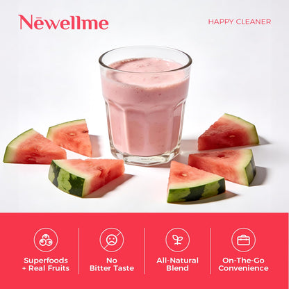 NEWELLME Happy Cleaner Digestive Supplement Powder, Gut Health Drink Mix with Probiotics, Digestive Enzymes & Fiber, Supports Digestion and Bloating, Watermelon Flavor, 14 Sachets