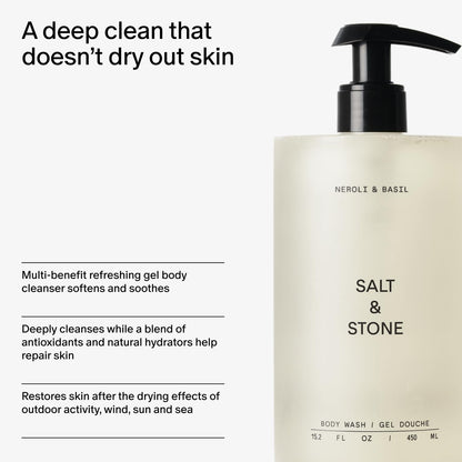 Salt & Stone Body Wash Neroli & Basil 15.2 fl oz, Hydrating Gel Cleanser