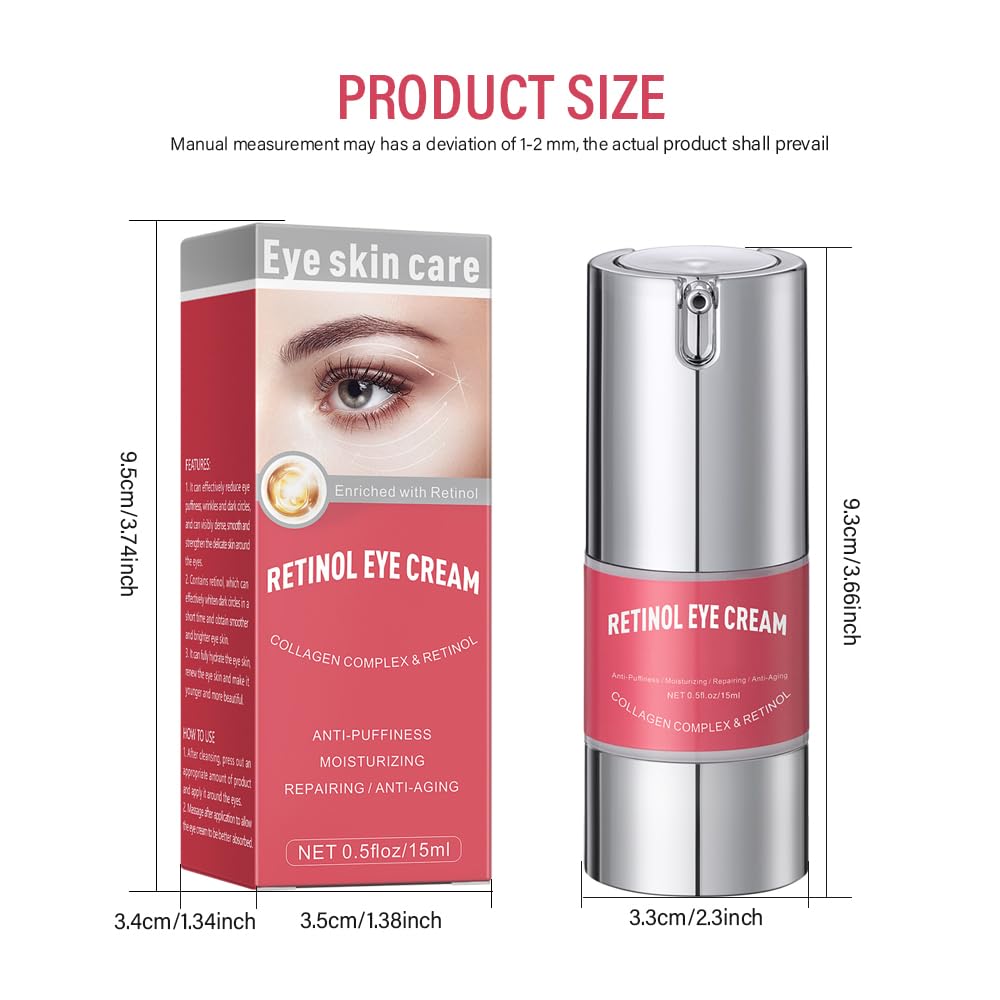 Retinol Eye Cream with Collagen & Hyaluronic Acid - Anti-Aging Under Eye Cream for Dark Circles, Puffiness & Wrinkles - Suitable for Sensitive Skin