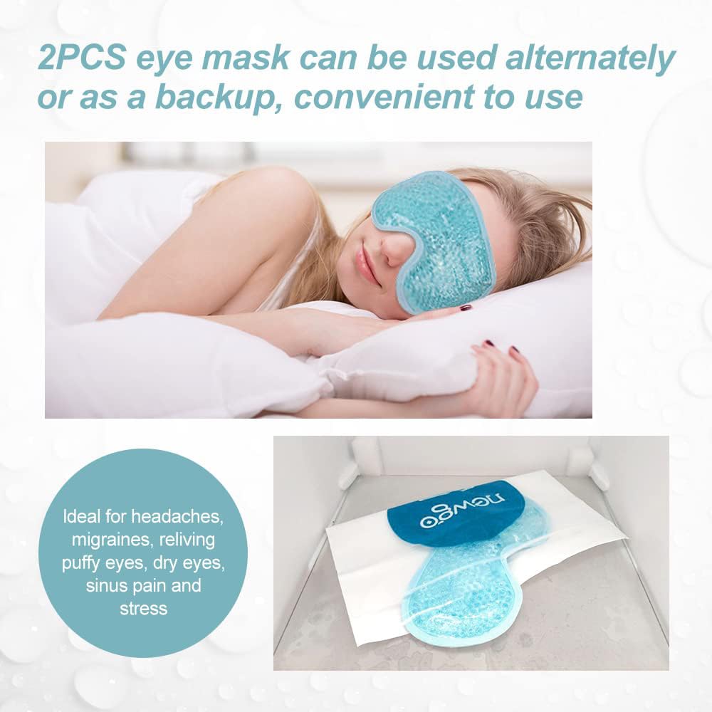 NEWGO Cooling Eye Mask Cold Ice Pack - Puffy Eyes, Dark Circles, Headache & Stress Relief (Blue 2 Pack)