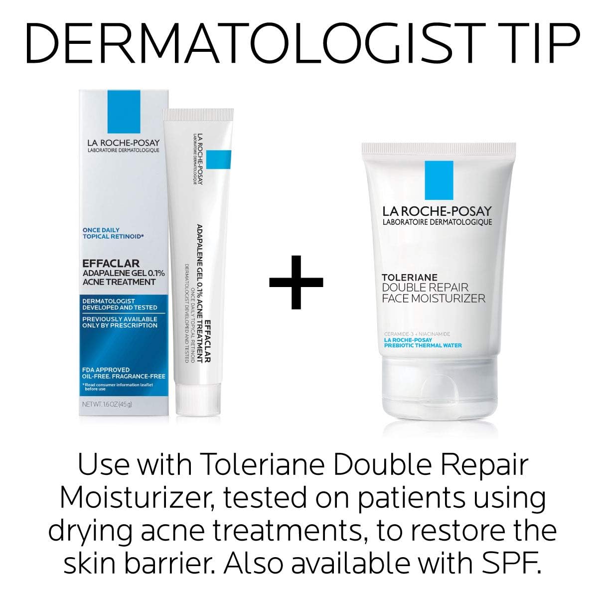 La Roche-Posay Effaclar Adapalene Gel 0.1% Acne Treatment, Retinoid Cream, Acne Medication Gel for Blackheads & Whiteheads, Oil Free, Helps Clear and