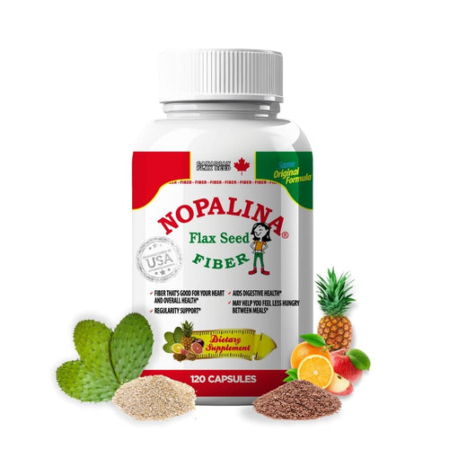 Nopalina Fiber Formula - 120 Capsules - Flax Seed, Psyllium, Oat and Wheat Bran, Omega 3, 6 & 9 - Gut Health & Regularity - The Original