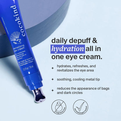 Cocokind Revitalizing Eye Cream - Hydrating & Depuffing Eye Cream with Cooling Metal Applicator for Fine Lines & Wrinkles (0.5 fl oz, 3 Pack)