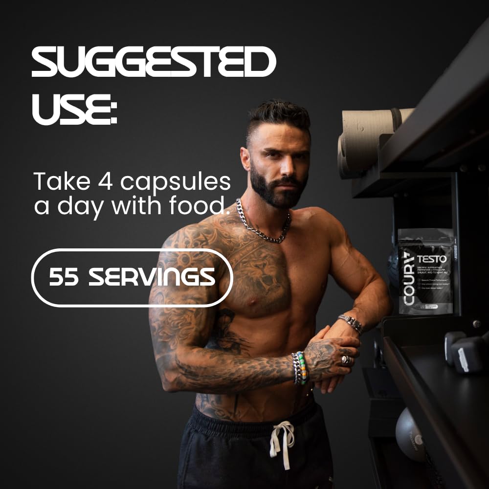 COURA Mens Testo Booster & Multivitamin for Men with Shilajit, Zinc, Magnesium, L-Arginine & Citrulline - Performance Support, 220 Capsules (55 Servings)