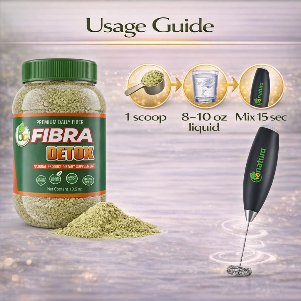 BE Fibra–Premium Daily Fiber Supplement–10.5oz Drink Mix–Rich in Antioxidants & Vitamins A, B12,C & D, Supports Digestive Health & Detox,Plant-Based, Vegan, Non-GMO,Includes Drink Mixer by BexpertsUSA