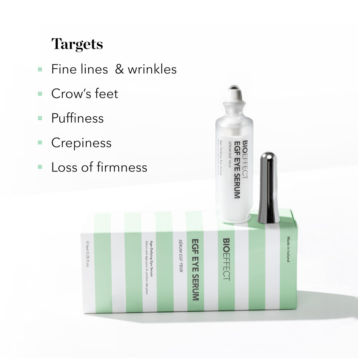 BIOEFFECT EGF Eye Serum (6mL) - Age-Defying Under Eye Treatment with De-Puffing Rollerball & Barley EGF