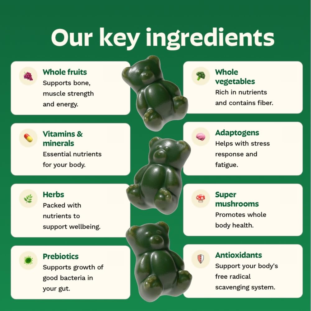 Adult Greens Gummies & Daily Multivitamin, Prebiotic Fiber, 10 ct