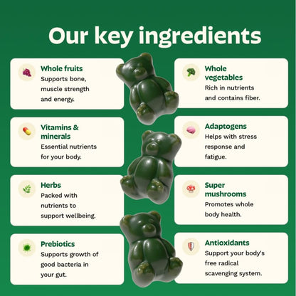 Adult Greens Gummies & Daily Multivitamin, Prebiotic Fiber, 10 ct
