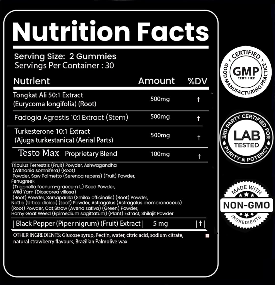 MACRO VITAL Testosterone Booster Gummies for Men - Energy, Libido & Muscle Support - Turkesterone, Tongkat Ali, Maca, Tribulus