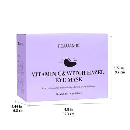 PEAUAMIE Under Eye Patches (30 Pairs) - Brightening Vitamin C & Soothing Witch Hazel Eye Mask for Dark Circles & Puffiness
