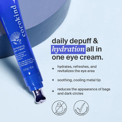 Cocokind Revitalizing Eye Cream - Hydrating & Depuffing Eye Cream with Cooling Metal Applicator for Fine Lines & Wrinkles (0.5 fl oz)