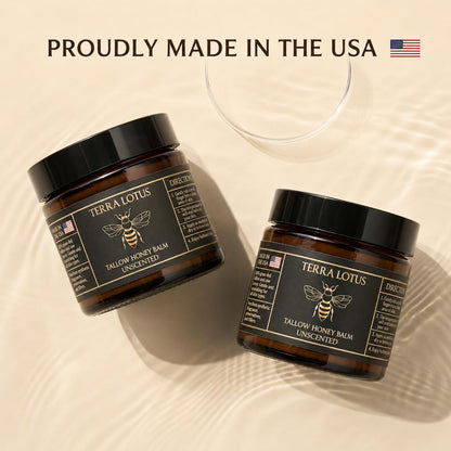 Terra Lotus - Organic Grass-Fed Beef Tallow Balm with Raw Honey - Moisturizing Cream for Soft, Smooth Skin - Handmade All-Natural Moisturizer (2 Oz, Lavender)