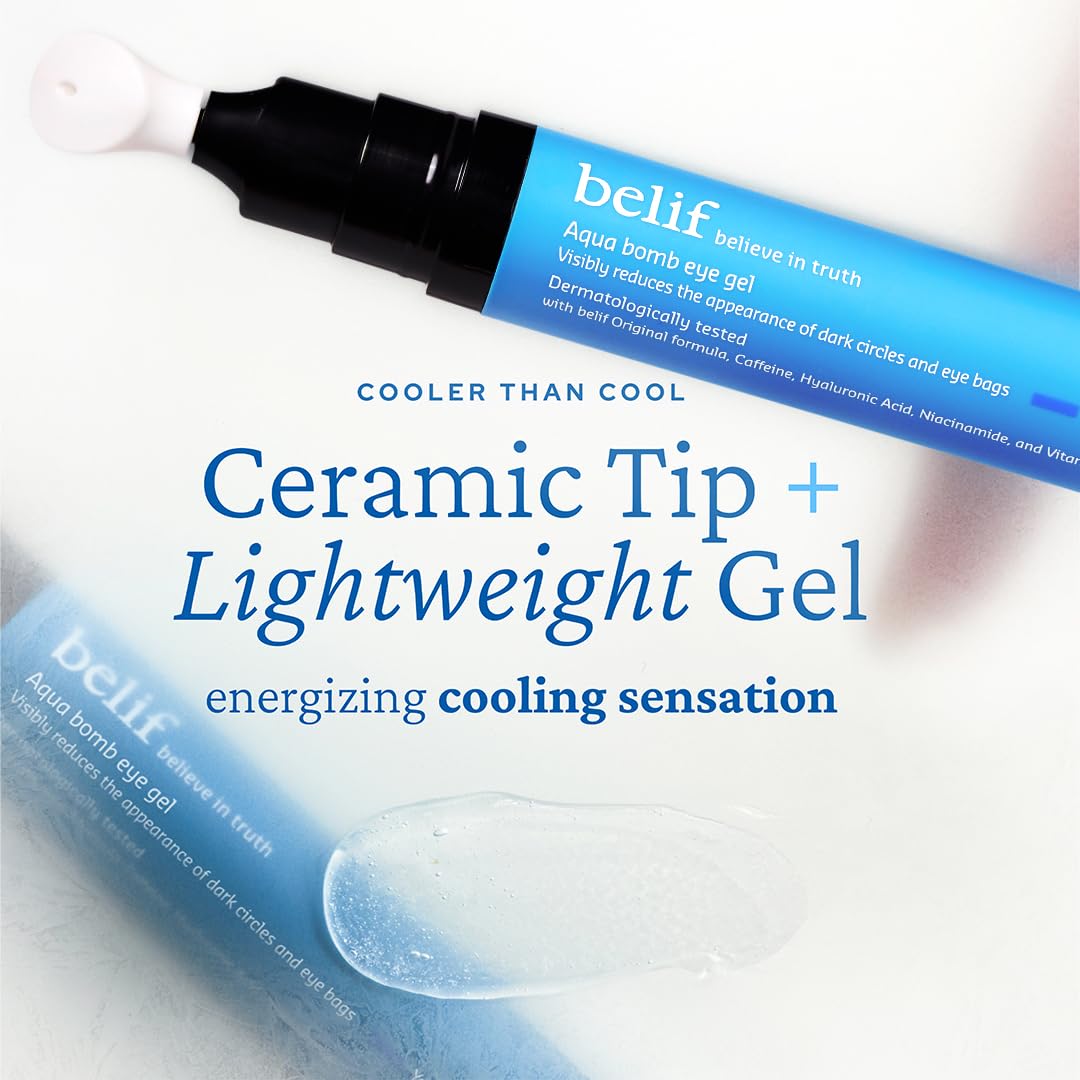 belif Aqua Bomb Cooling Eye Gel (15ml / 0.5 fl. oz.) - Hydrating Eye Treatment with Caffeine, Hyaluronic Acid & Vitamin C - Korean Skincare