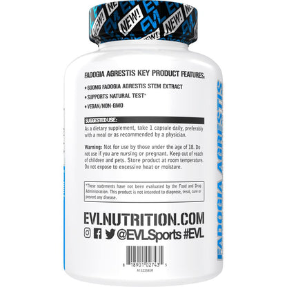 Evlution Fadogia Agrestis 600mg 10:1 Extract - Men's Testosterone Support & Performance Booster - 60 Capsules
